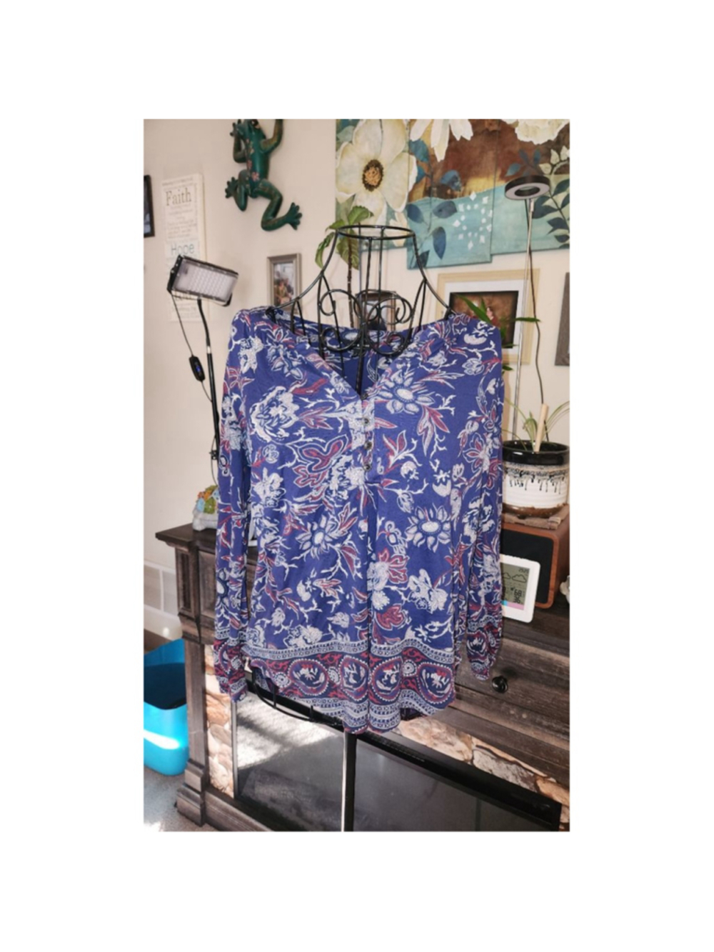 Lucky Brand Blue & Red Floral Tunic Top SP